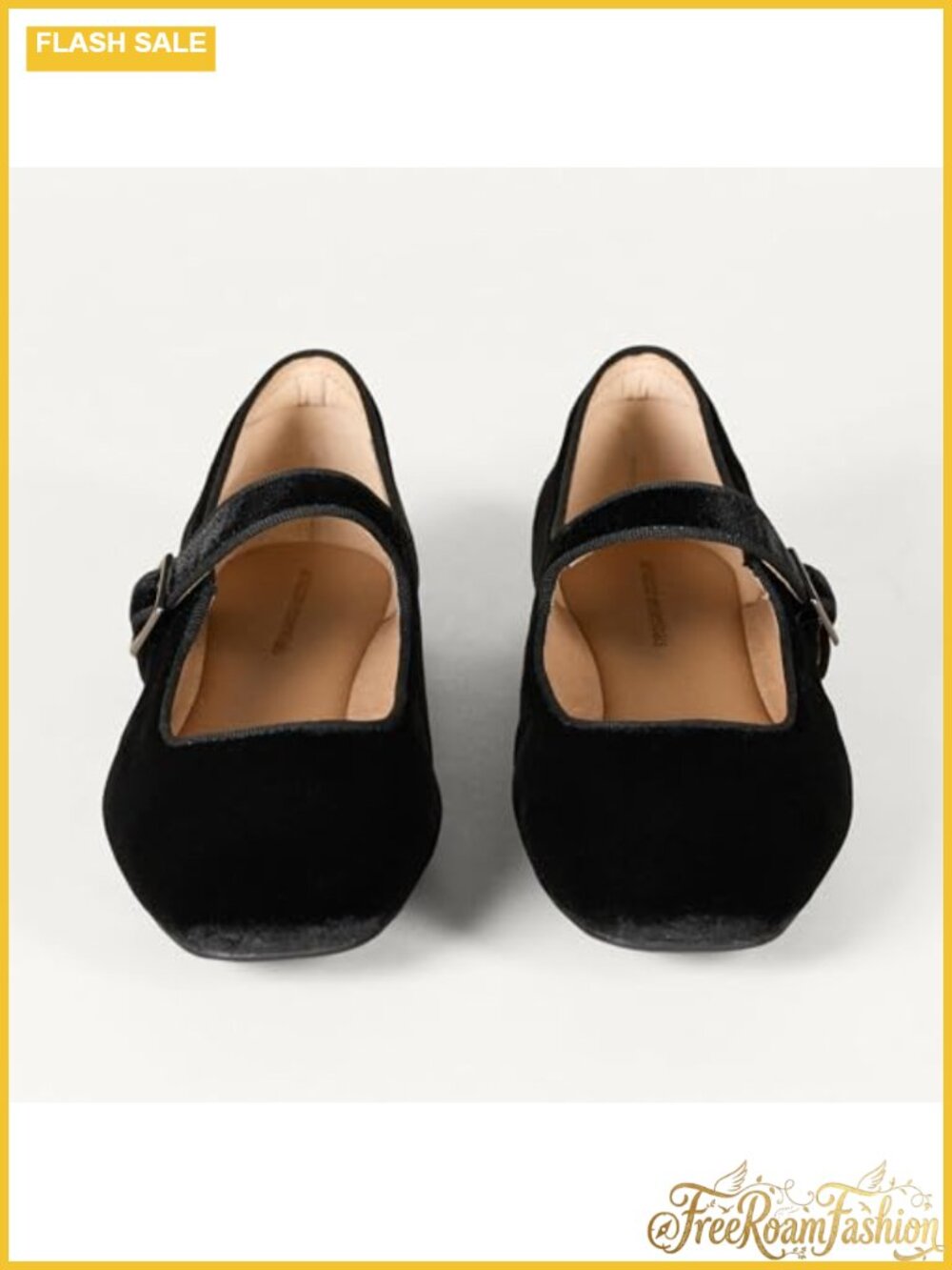 Faux Suede Mary Jane Ballet Flats Square Toe Buckle Strap Cushioned - Picture 4 of 6